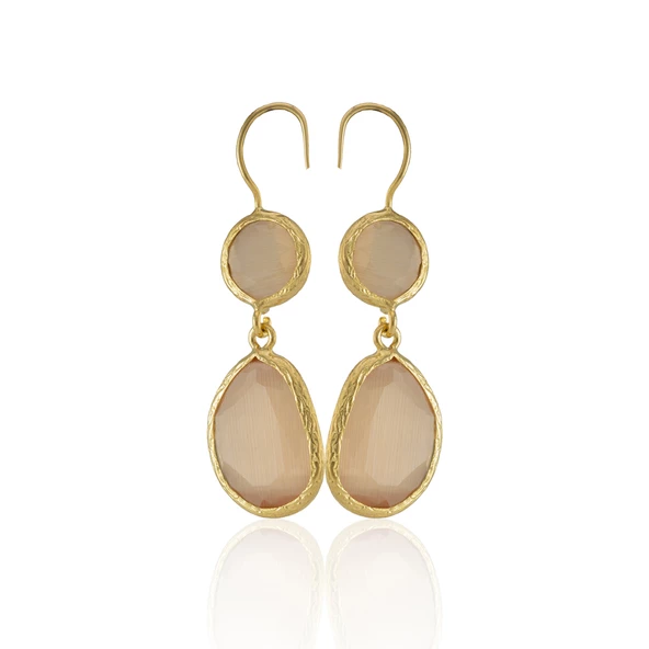 Kadir Jewellery 22 Ayar Altın Kaplama Kadın Taşlı Küpe -El İşçiliği Ve Hipoalerjenik Küpe - Resim 7