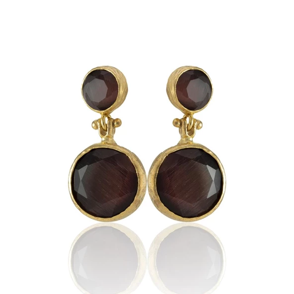 Kadir Jewellery 22 Ayar Altın Kaplama Kadın Taşlı Küpe -El İşçiliği Ve Hipoalerjenik Küpe - Resim 8