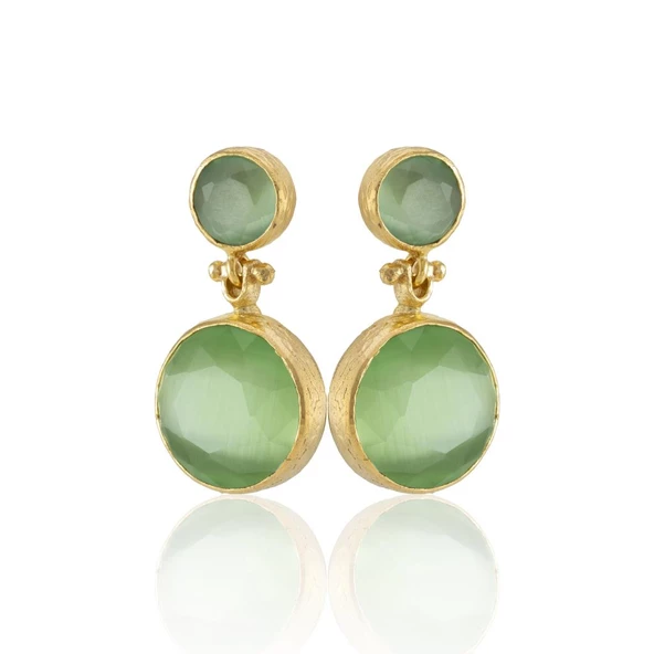 Kadir Jewellery 22 Ayar Altın Kaplama Kadın Taşlı Küpe -El İşçiliği Ve Hipoalerjenik Küpe - Resim 4