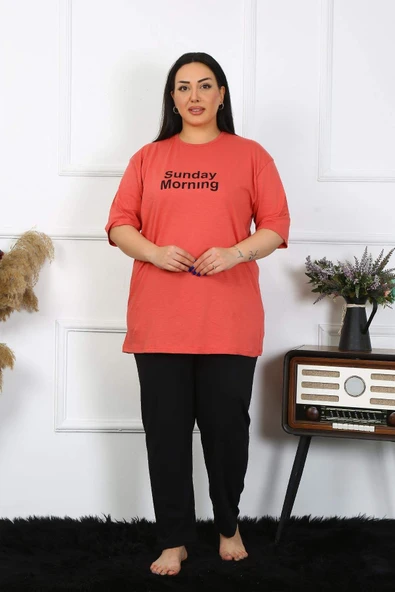 Kadın Büyük Beden Mercan Pijama Takımı 202404