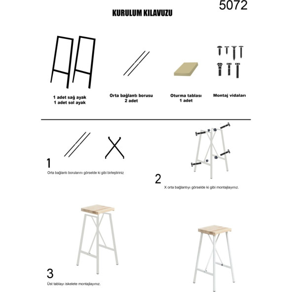 Eportatif Beyaz Bar Sandalyesi Bar Taburesi Mutfak Sandalyesi 1036 - 5