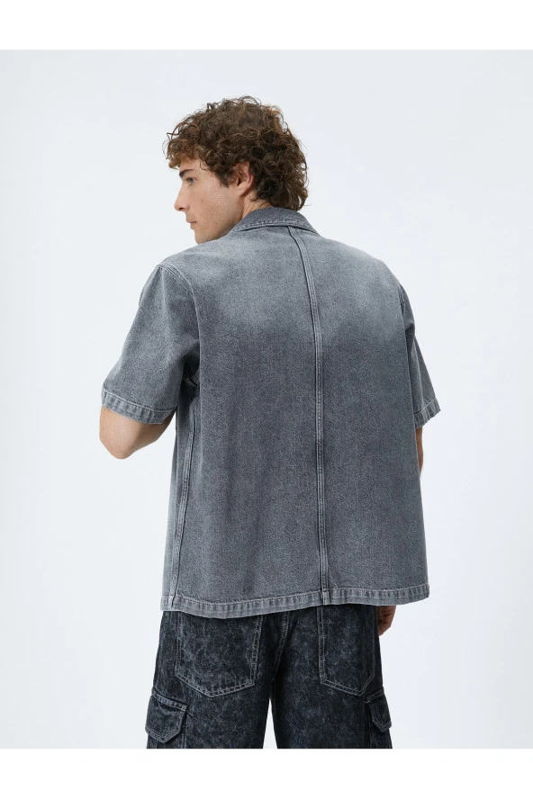 Oversize Kot Ceket Kısa Kollu Cep Detaylı Çıtçıt Düğmeli - 4