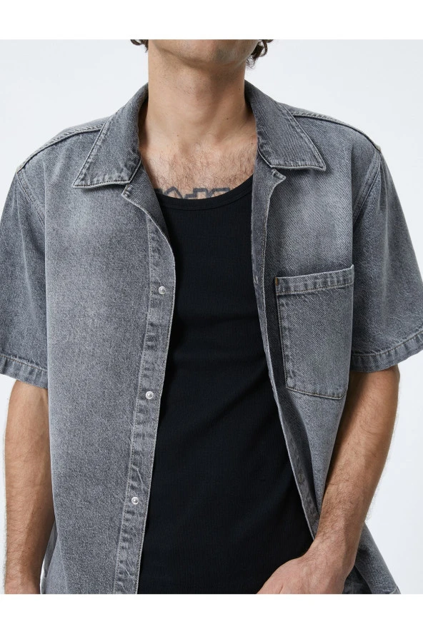 Oversize Kot Ceket Kısa Kollu Cep Detaylı Çıtçıt Düğmeli - 5