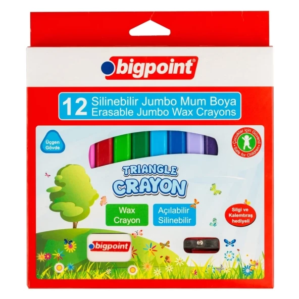 Bigpoint Wax Crayon Silinebilir Jumbo Mum Boya 12 Renk