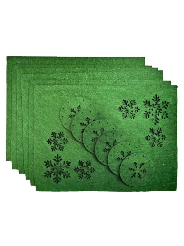 Keçe Yılbaşı Temalı Amerikan Servisi ve Bardak Altlığı 6 lı set - 2