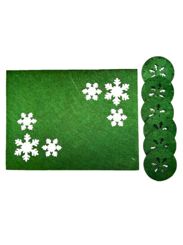 Keçe Yılbaşı Temalı Amerikan Servisi ve Bardak Altlığı 6 lı set - 3