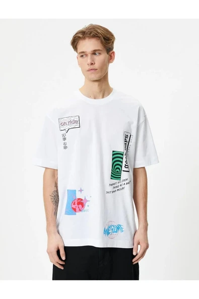 Oversize Tişört Slogan Baskılı Bisiklet Yaka Kısa Kollu - 2