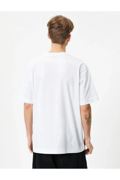 Oversize Tişört Slogan Baskılı Bisiklet Yaka Kısa Kollu - 4