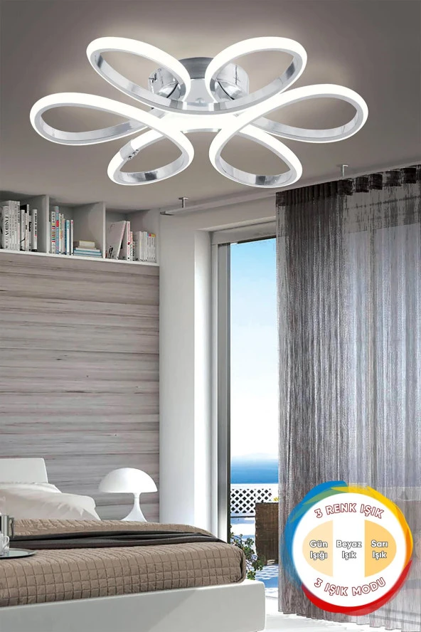 Dekorluna Elvis Modern Krom Plafonyer Tavana Sıfır 3 Renk Işık Salon Mutfak Yatak Odası Led Avize