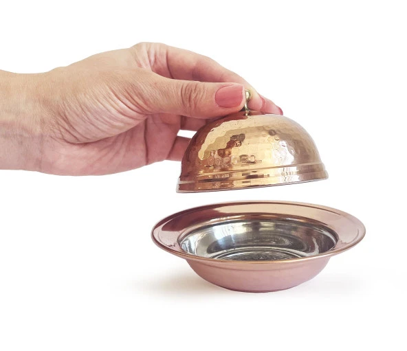 Shark Anatolia Saka Yuvarlak Kapaklı El Dövmesi Bakır Lokumluk 11 cm - 2