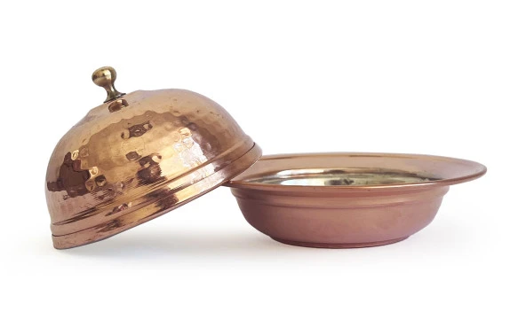Shark Anatolia Saka Yuvarlak Kapaklı El Dövmesi Bakır Lokumluk 11 cm - 5