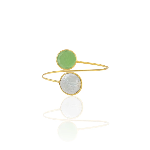 Kadir Jewellery 22 Ayar Altın Kaplama Ayarlanabilir İnci Bilezik - Resim 3