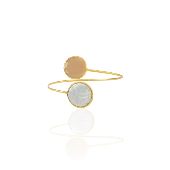 Kadir Jewellery 22 Ayar Altın Kaplama Ayarlanabilir İnci Bilezik - Resim 7