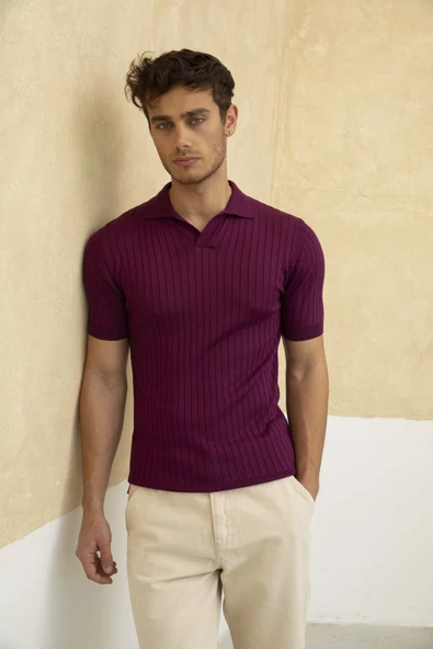 Erkek Fitilli Polo Yaka Triko T-Shirt - 10