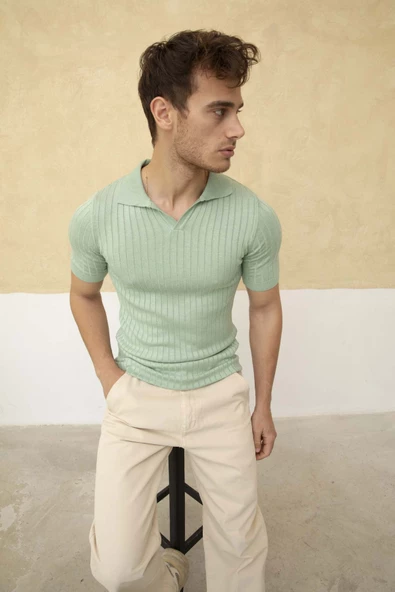 Erkek Fitilli Polo Yaka Triko T-Shirt - 6