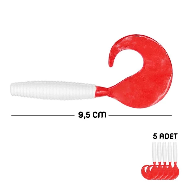 Silikon Kurt Sahte Yem - 95mm - Kırmızı/Beyaz - 5'li Paket - Yumy (460-O-18095) ürün görseli 1
