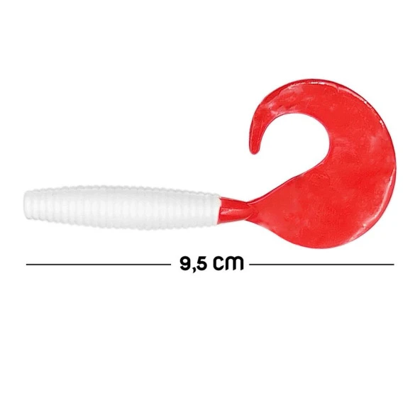 Silikon Kurt Sahte Yem - 95mm - Kırmızı/Beyaz - 10'lu Paket - Yumy (460-O-18095) - 5