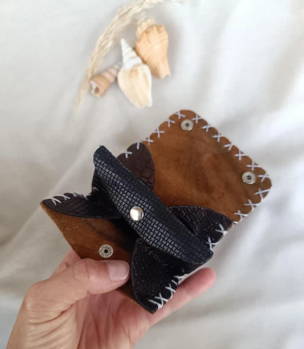 Cüzdan Hakiki Deri Bozuk Para Cüzdanı El Yapımı Çanta İçi 2 Gözlü - Resim 2