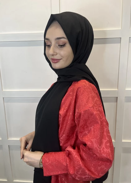 Pamuk Caz Şal, Eflatun Scarf Tek Renk Jazz Şal 1001  SİYAH - Resim 2