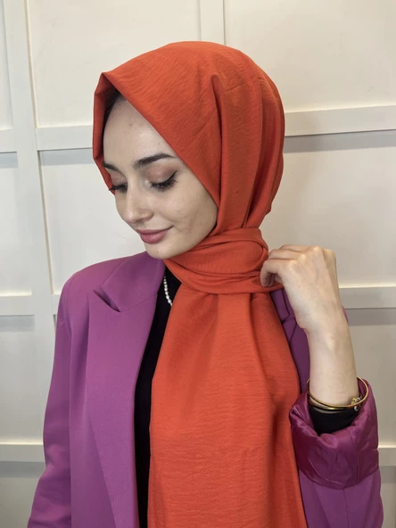 Pamuk Caz Şal, Eflatun Scarf Tek Renk Jazz Şal 1001  NAR ÇİÇEĞİ - Resim 2