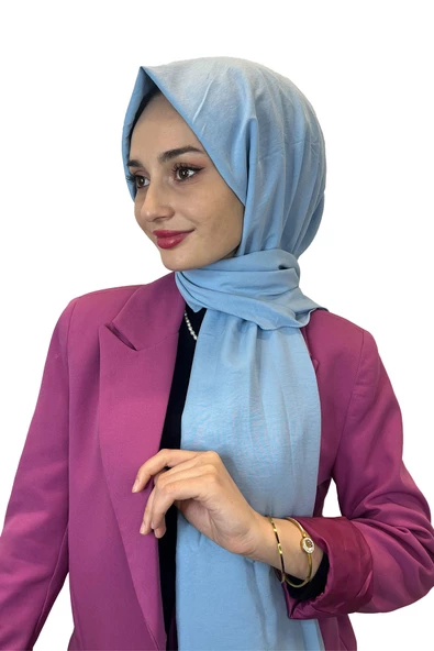 Pamuk Caz Şal, Eflatun Scarf Tek Renk Jazz Şal 1001  BEBE MAVİSİ ürün görseli