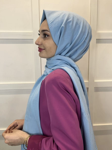 Pamuk Caz Şal, Eflatun Scarf Tek Renk Jazz Şal 1001  BEBE MAVİSİ - Resim 2