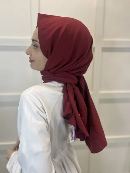Pamuk Caz Şal, Eflatun Scarf Tek Renk Jazz Şal 1001  BORDO - Resim 3