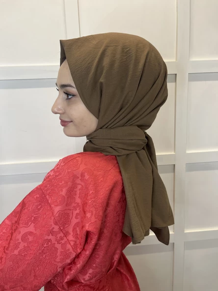 Pamuk Caz Şal, Eflatun Scarf Tek Renk Jazz Şal 1001  KAHVE - Resim 3