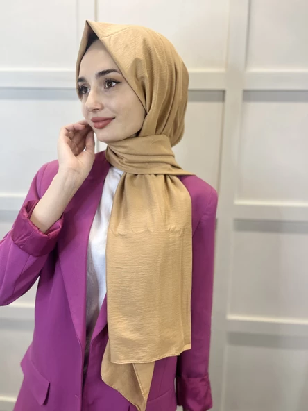 Pamuk Caz Şal, Eflatun Scarf Tek Renk Jazz Şal 1001  LATTE - Resim 3