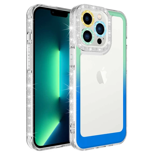 Apple iPhone 12 Pro Kılıf Simli ve Renk Geçiş Tasarımlı Lens Korumalı Zore Park Kapak