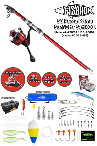 Fishack 38 Parça Surf Prime Deniz Olta Seti XXL - 4.20MT / 100-200GR