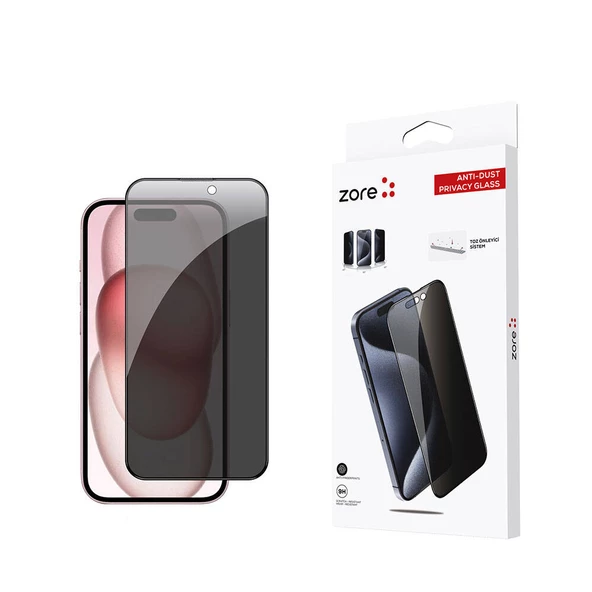 Apple iPhone 15 Zore Anti-Dust Privacy Temperli Ekran Koruyucu