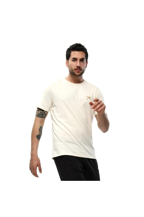 Raru AGNITIO Erkek Pamuklu Ekru Günlük T-shirt