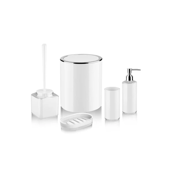 Akrilik Ve Yuvarlak Model Banyo Takımı 5 Parça Set (beyaz)