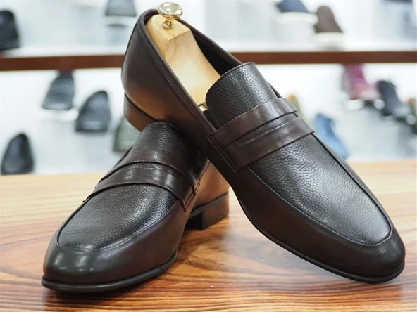 KAHVE CİLT HAKİKİ DERİ KLASİK ERKEK AYAKKABI - Resim 5