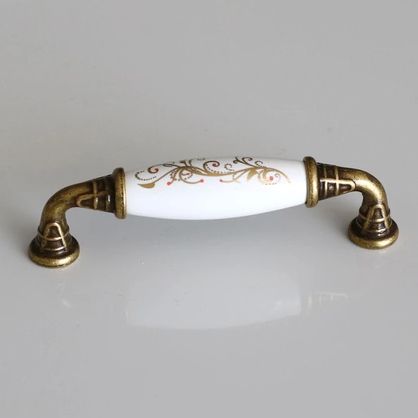 Gerçek Porselen Eskitme Antik Sarı 96 mm Mobilya Mutfak Çekmece Dolap Dolabı Kulpu Kulbu Kulpları - 3