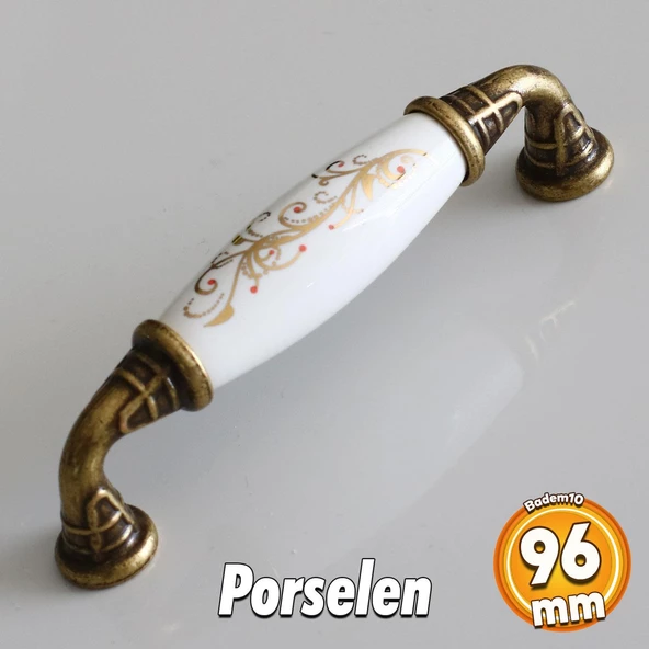 Gerçek Porselen Eskitme Antik Sarı 96 mm Mobilya Mutfak Çekmece Dolap Dolabı Kulpu Kulbu Kulpları
