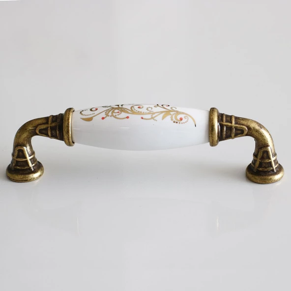 Gerçek Porselen Eskitme Antik Sarı 96 mm Mobilya Mutfak Çekmece Dolap Dolabı Kulpu Kulbu Kulpları - 5