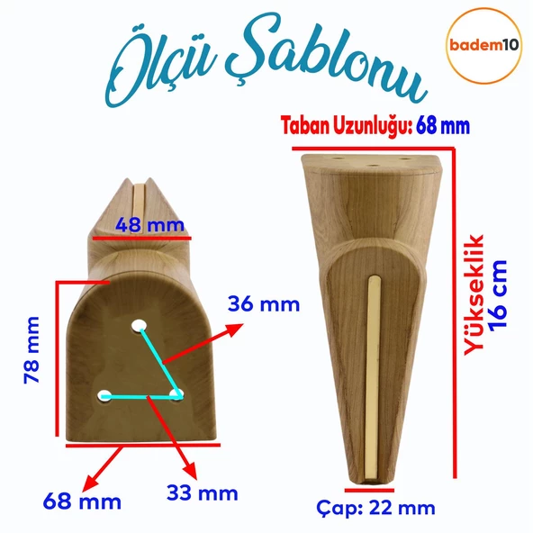 Nota Mobilya Kanepe Sehpa TV Ünitesi Koltuk Ayağı Baza Ayakları Ahşap Desenli Kahverengi Ceviz 16 cm - Resim 2