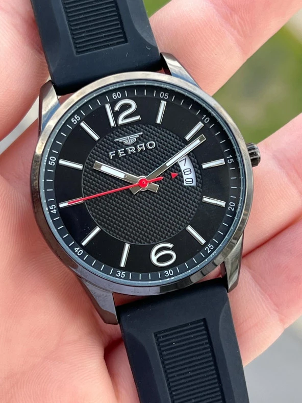 Ferro Takvimli Siyah Renk Slikon Kordon 30 Mt Su Geçirmez Erkek Kol Saat EFM31359-J2 - Resim 2