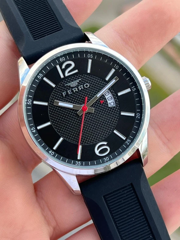 Ferro Takvimli Siyah Renk Slikon Kordon 30 Mt Su Geçirmez Erkek Kol Saat EFM11316-J22 - Resim 4