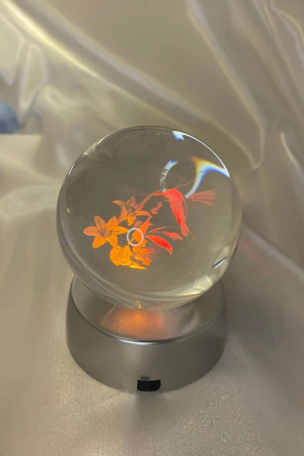 3D Led Işık Cam Küre Çok Işıklı Pilli Arı Kuşu 6 cm