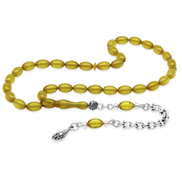 Nipora Kararmaz Metal Arnavut Zincir Su Damlası Püsküllü Arpa Kesim Sarı Bilek Boy Ateş Kehribar Tesbih ürün görseli