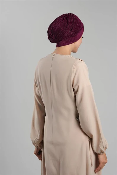 Şarabi Pratik Hazır Geçmeli Tesettür Bone Fukuro Piliseli Tek Çapraz Büzgülü 1824_08 - 3