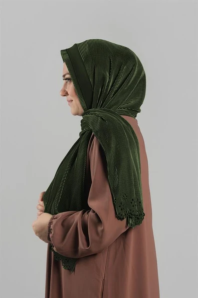 Zümrüt Pratik Hazır Geçmeli Tesettür Eşarp Fukuro Piliseli Çiçek Desenli Lazer Kesim 1827_37 - Resim 2