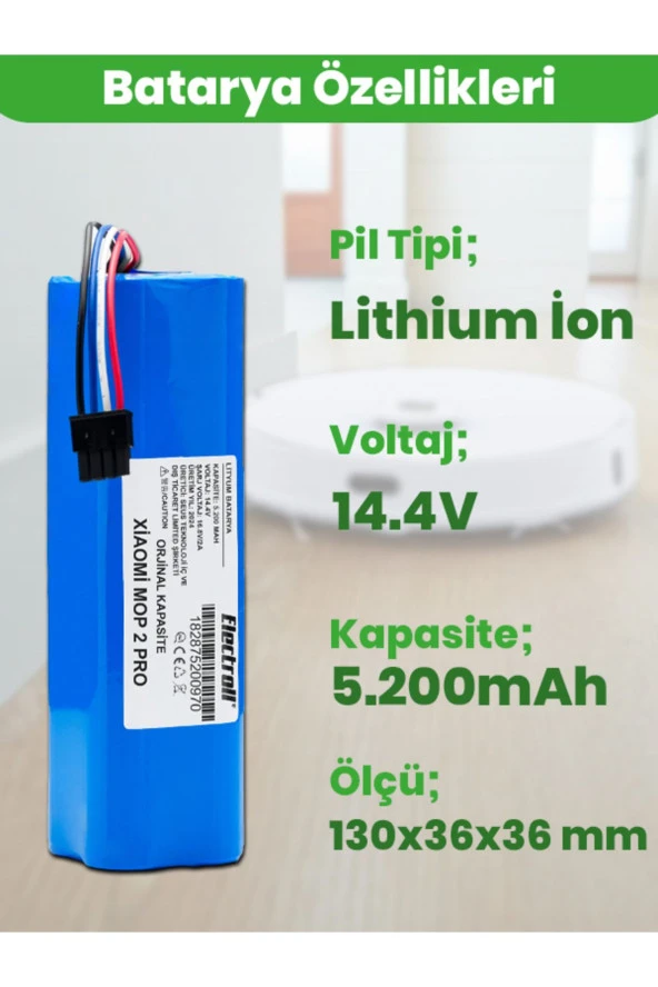 ELECTROLL Xiaomi Mi Vacuum Mop 2 Pro Mjst1shw Batarya (ORJİNAL KAPASİTE) 5.200mah Pil Robot Süpürge Bataryası