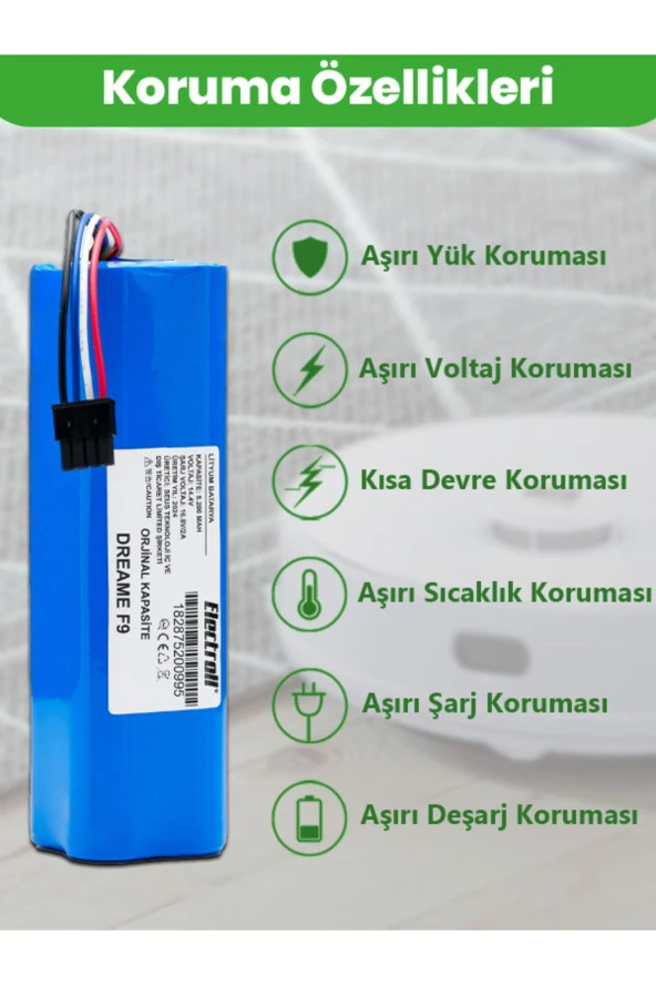 ELECTROLL Dreame Mop F9 Batarya (ORJİNAL KAPASİTE) Uyumlu 5200mah Pil Akıllı Robot Süpürge Batarya Değişimi - 3