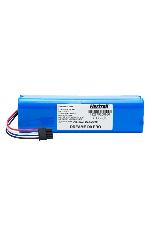 ELECTROLL Dreame D9 Pro Batarya (ORJİNAL KAPASİTE) 5200mah Pil Akıllı Robot Süpürge Batarya Değişimi
