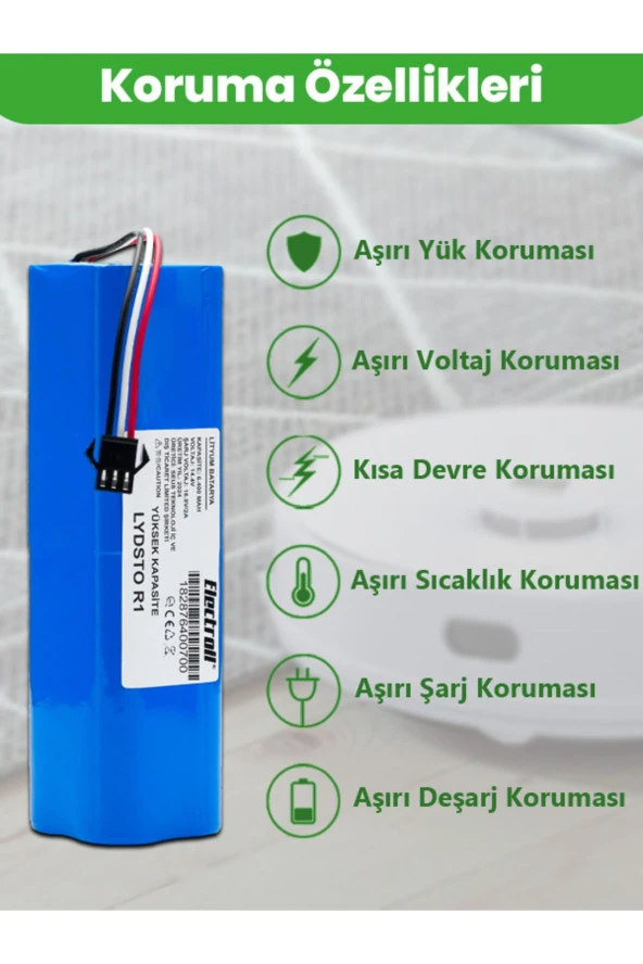 ELECTROLL Lydsto R1 Batarya (YÜKSEK KAPASİTE) 6.400mah Pil Akıllı Robot Süpürge Batarya Değişimi