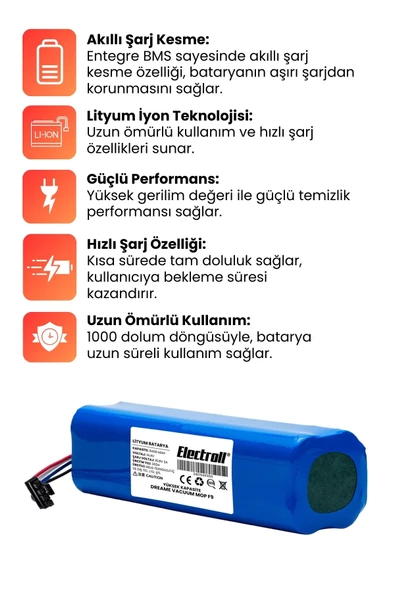 ELECTROLL Dreame Vacuum Mop F9 Batarya (YÜKSEK KAPASİTE) 6400mah Pil Akıllı Robot Süpürge Batarya Değişimi - 2